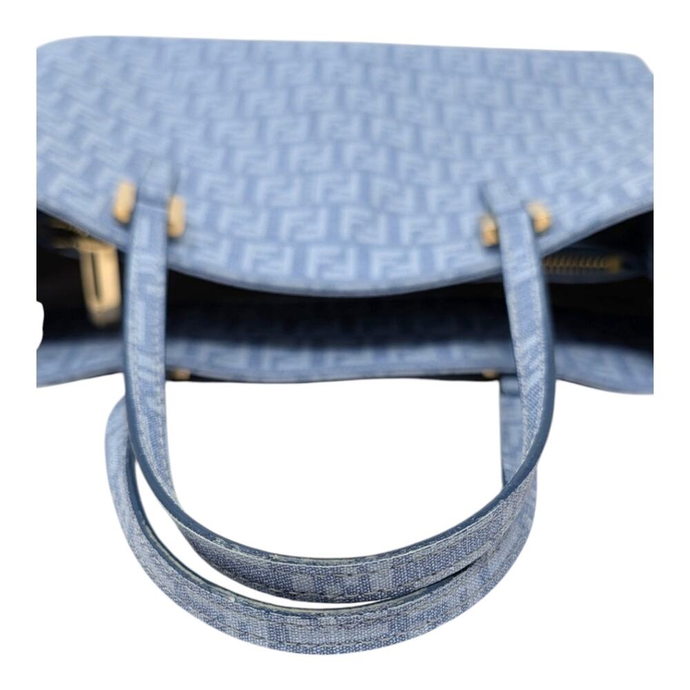 Fendi Zucchino FF Monogram Tote Handbag Light Blue Silver Hardware - Picture 6 of 12